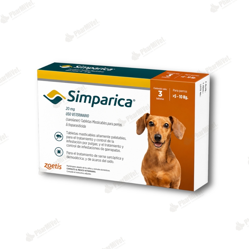 SIMPARICA 20 MG DE 5 - 10 KG X 3 TAB