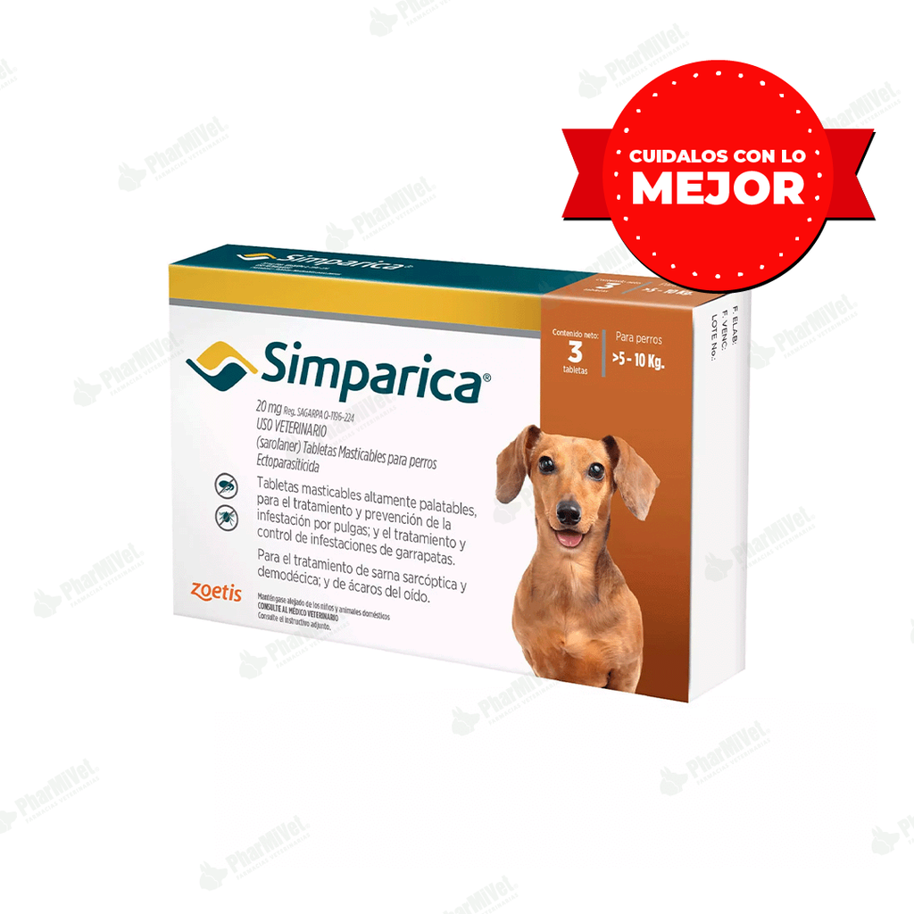 SIMPARICA 20 MG DE 5 - 10 KG X 3 TAB