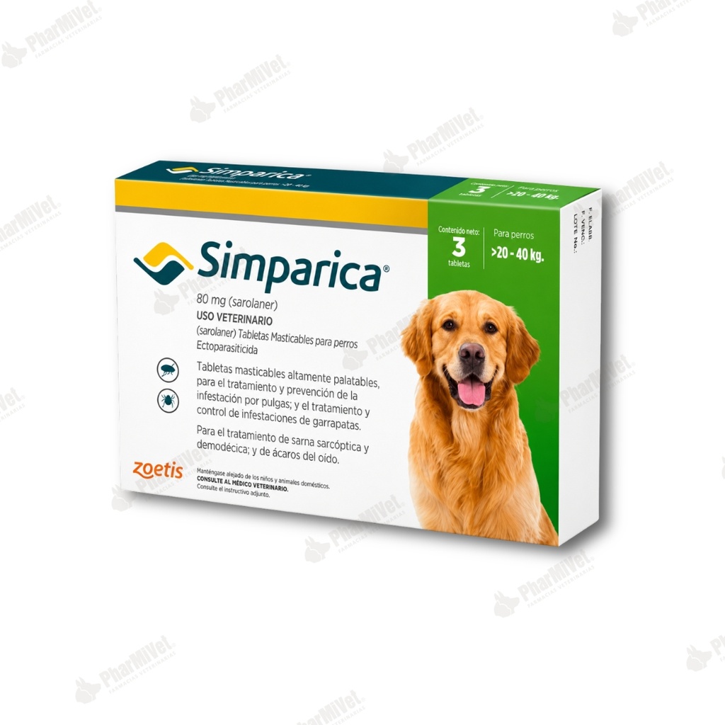 SIMPARICA 80 MG DE 20 - 40 KG X 3 TAB