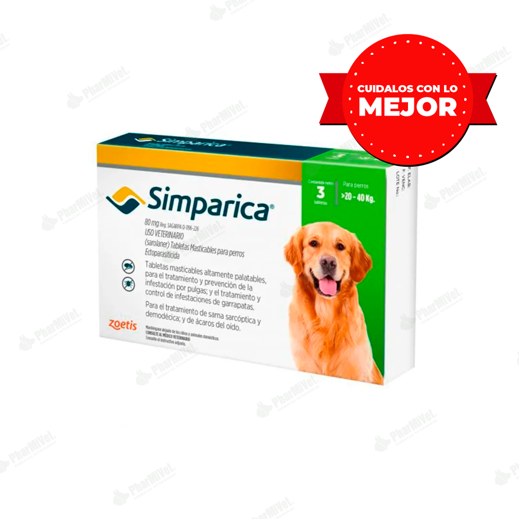 SIMPARICA 80 MG DE 20 - 40 KG X 3 TAB