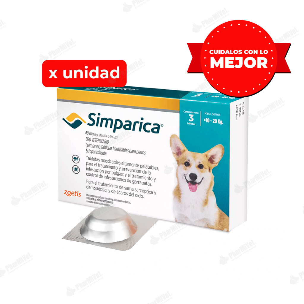 SIMPARICA 40 MG DE 10 - 20 KG X UNIDAD
