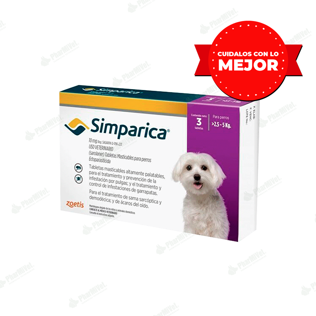 SIMPARICA 10 MG DE 2.5 - 5 KG X 3 TAB