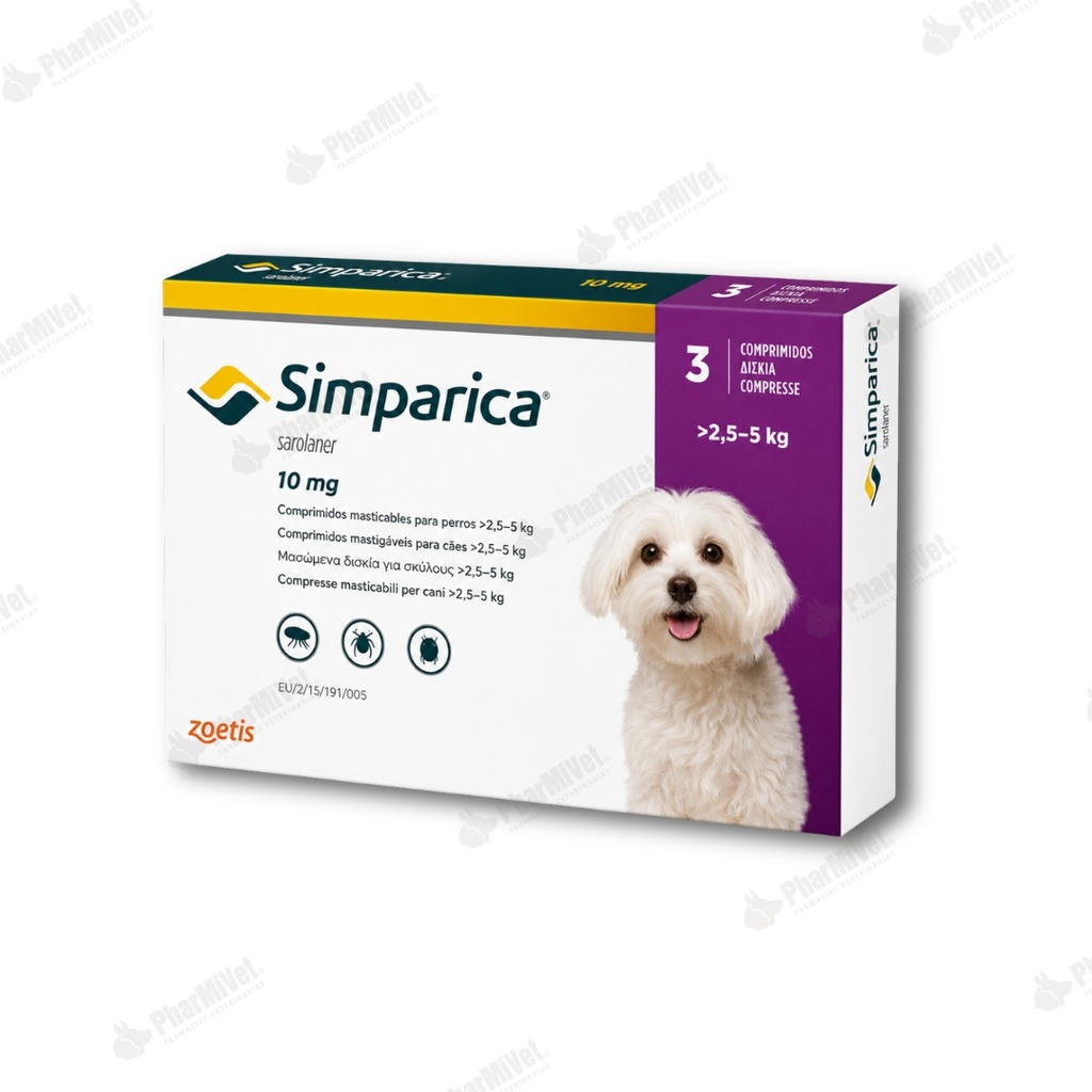 SIMPARICA 10 MG DE 2.5 - 5 KG X 3 TAB