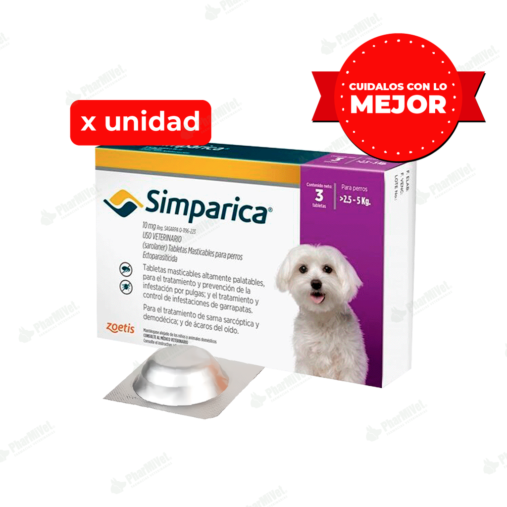 SIMPARICA 10 MG DE 2.5 - 5 KG X UNIDAD