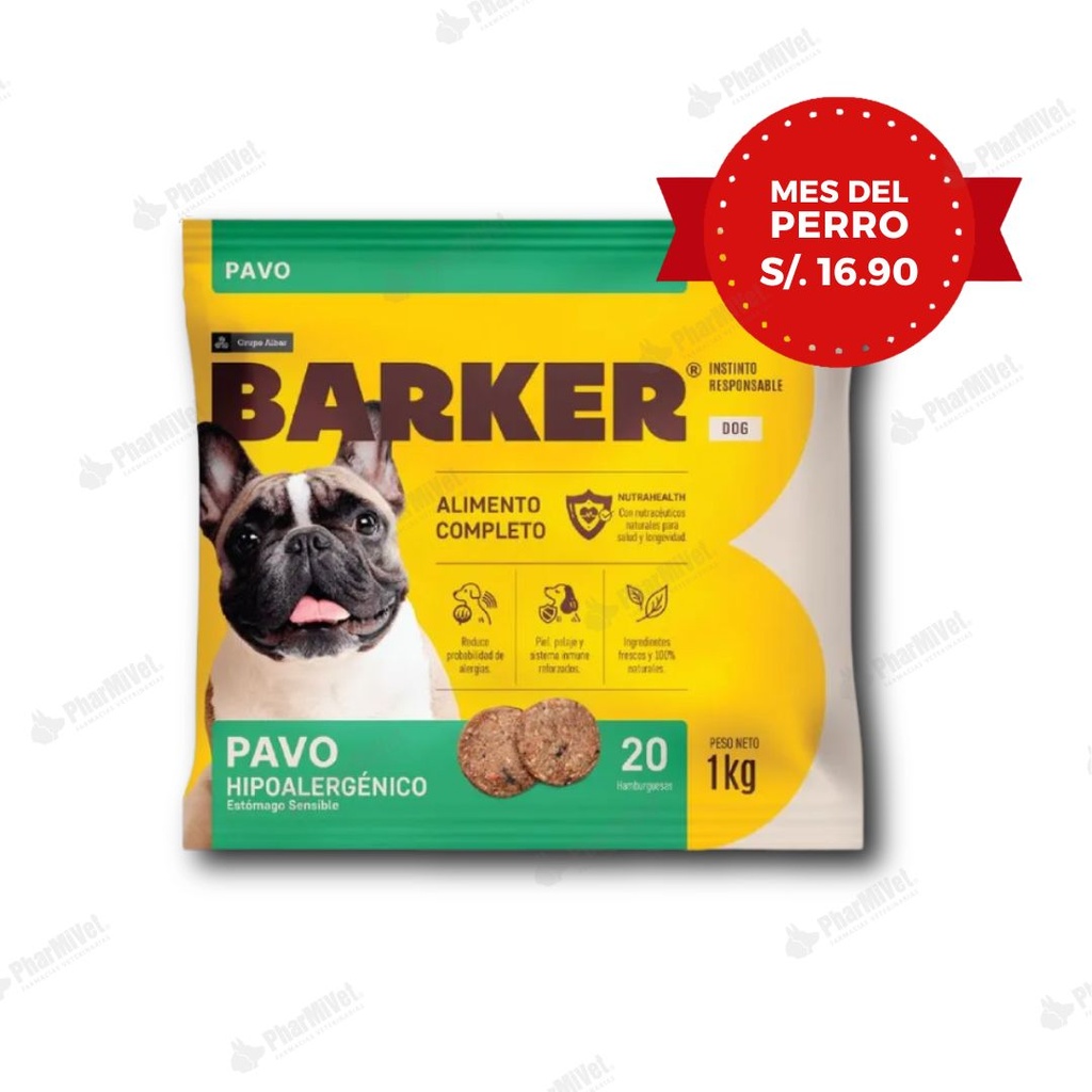BARKER HAMBURGUESA PAVO (1KG) X 20 UND