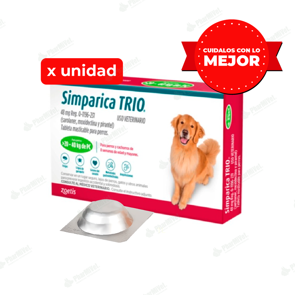 SIMPARICA TRIO 48 MG DE 20 - 40 KG X UNIDAD