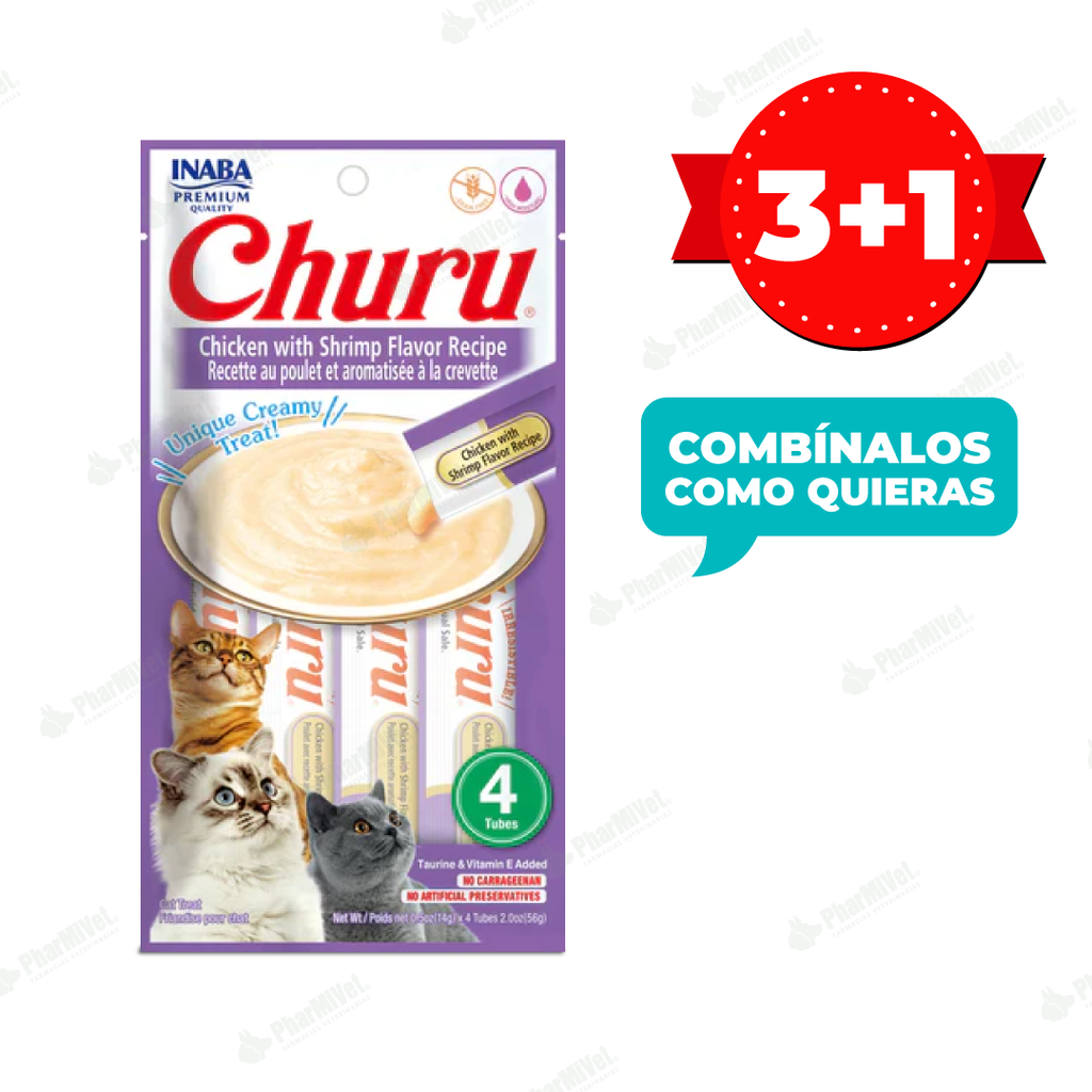 CHURU CAT CHIKEN WITH SHRIMP FLAVOR RECIPE  X 4 TUBOS (608)