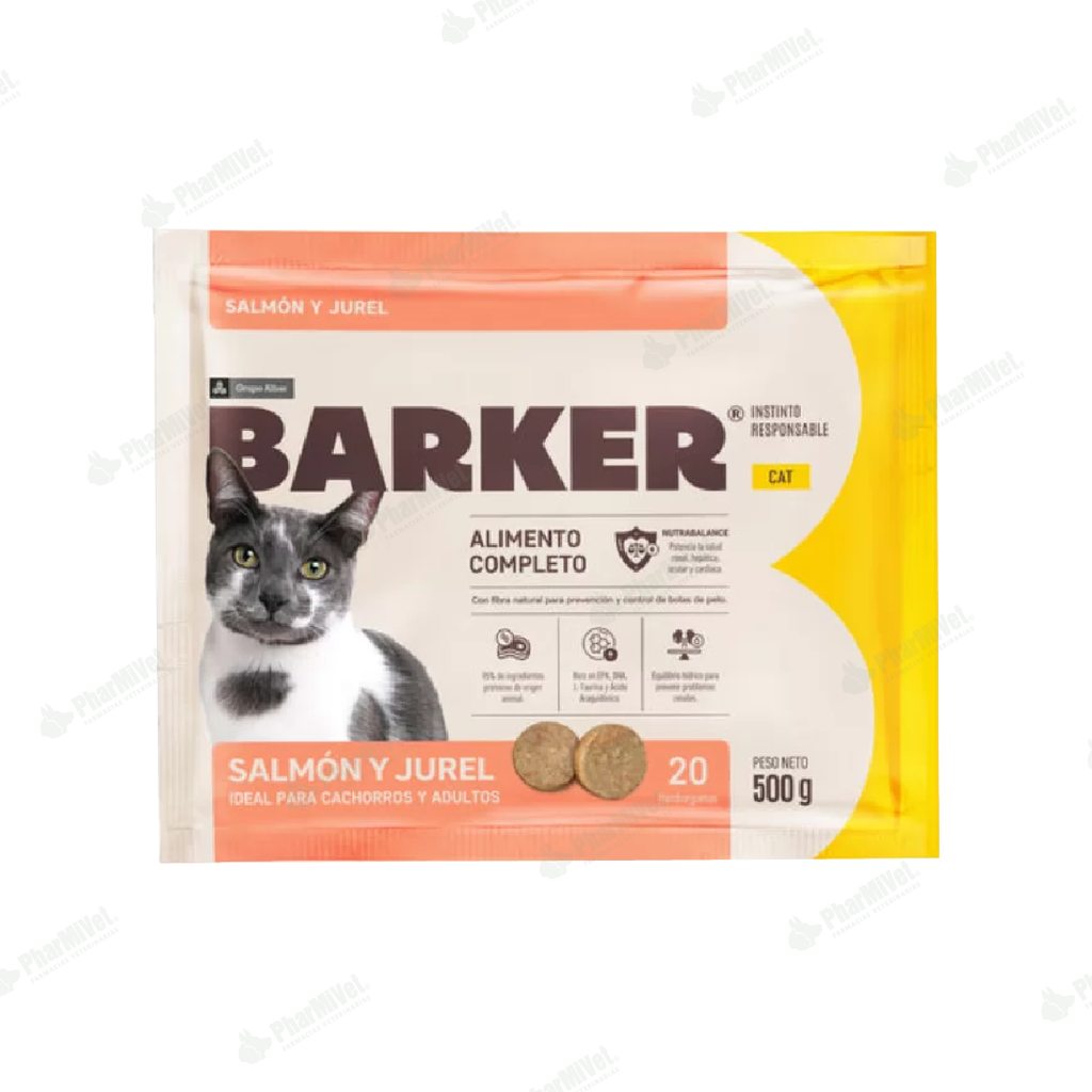 BARKER HAMBURGUESAS GATOS DE SALMON JUREL X 500 GR