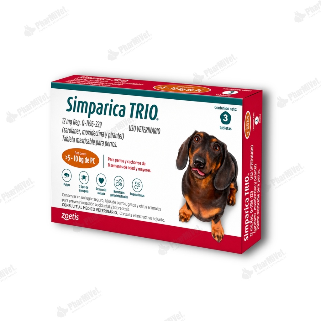 SIMPARICA TRIO 12 MG DE 5.1 - 10 KG X 3 TAB
