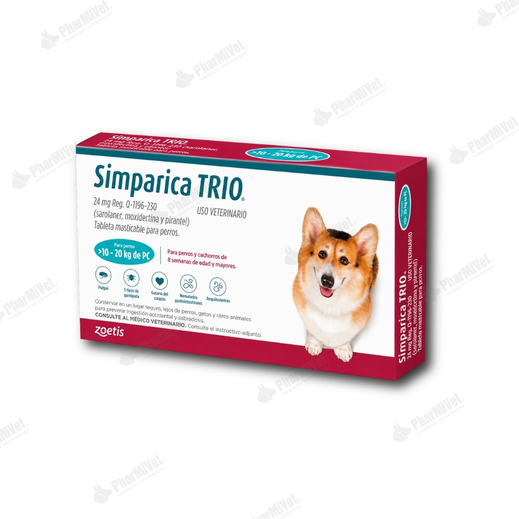 SIMPARICA TRIO 24 MG DE 10 - 20 KG X 3 TAB