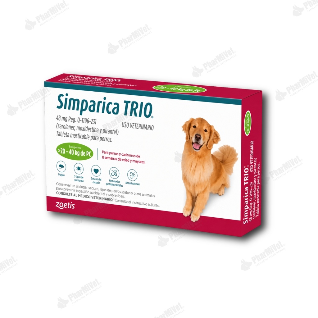 SIMPARICA TRIO 48 MG DE 20 - 40 KG X 3 TAB