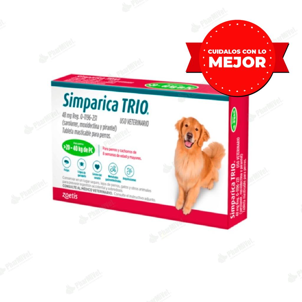 SIMPARICA TRIO 48 MG DE 20 - 40 KG X 3 TAB