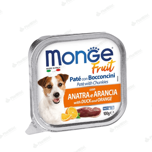 MONGE CANINE FRUIT PATO Y NARANJA ALUTRAY 100 G