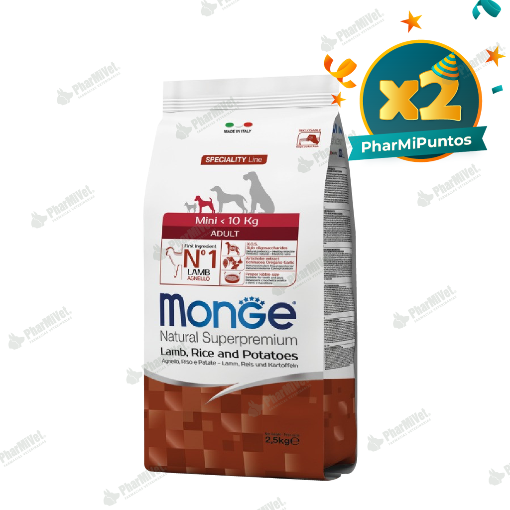 MONGE CANINE ADULT MINI CORDERO, ARROZ Y PAPA 2.5 KG
