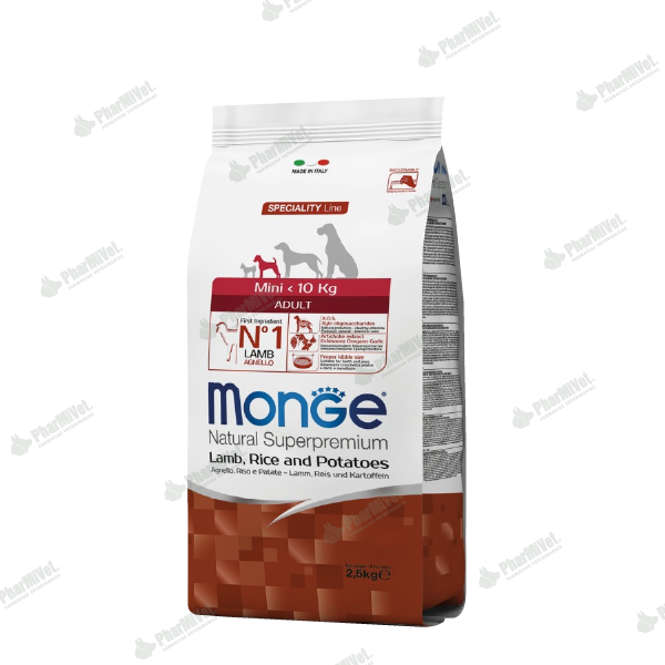 MONGE CANINE ADULT MINI CORDERO, ARROZ Y PAPA 2.5 KG