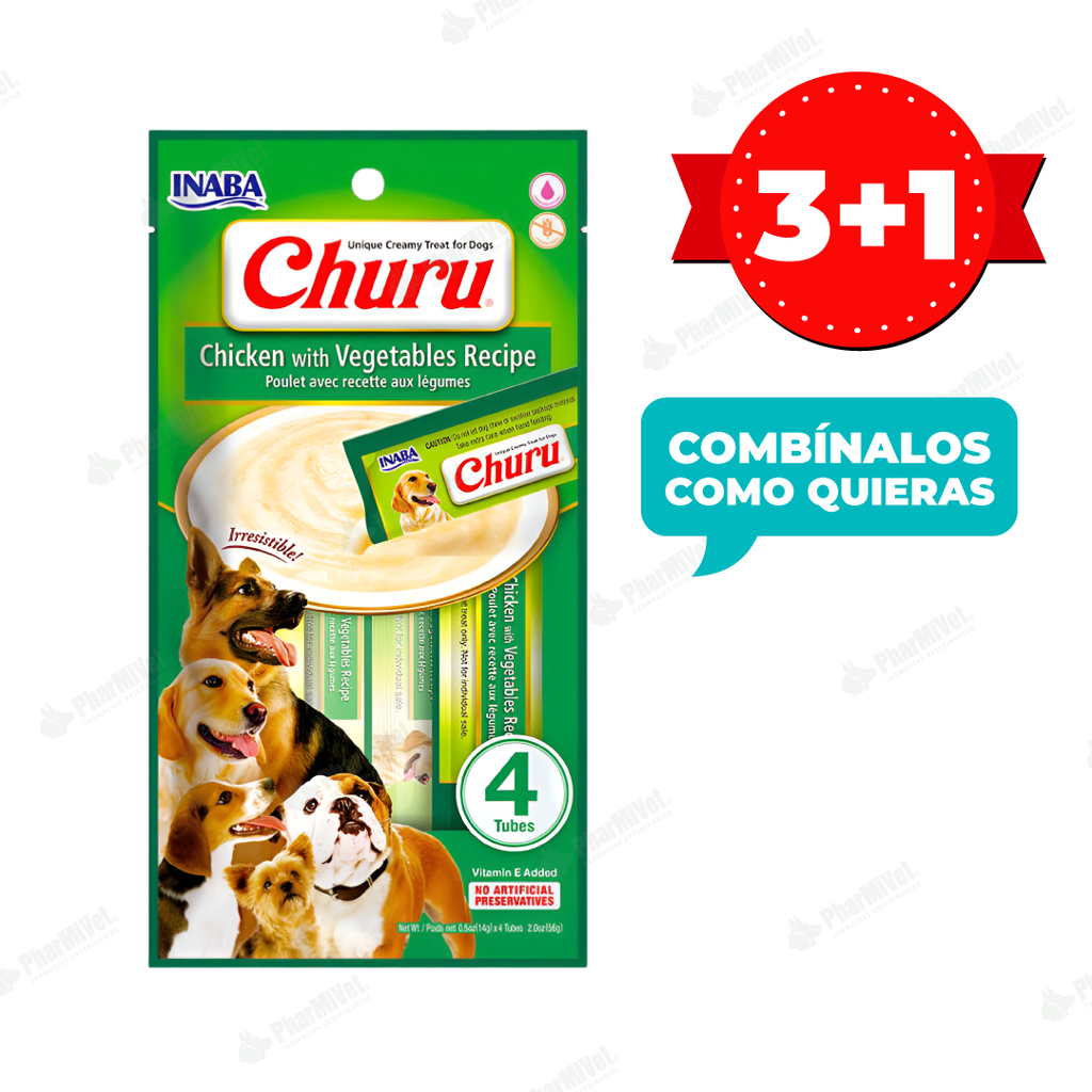 CHURU DOG CHICKEN WITH VEGETABLES RECIPE X 4 TUBOS (615)