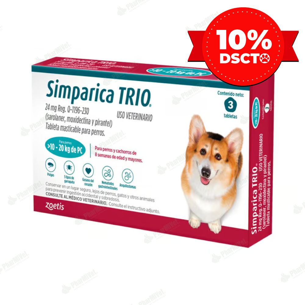 PROMO: SIMPARICA TRIO 24 MG DE 10 - 20 KG X 3 TAB