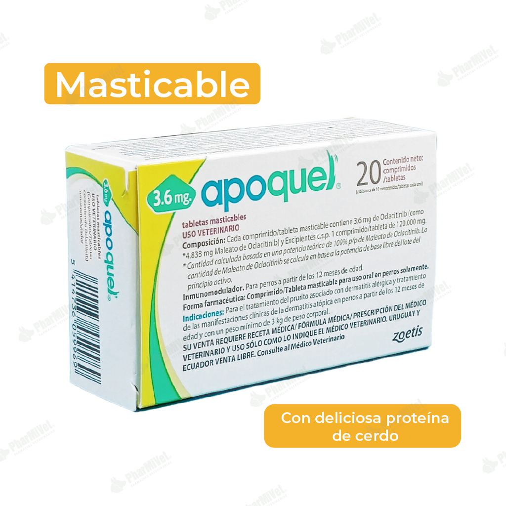 APOQUEL MASTICABLE 3.6 MG X 20 TAB