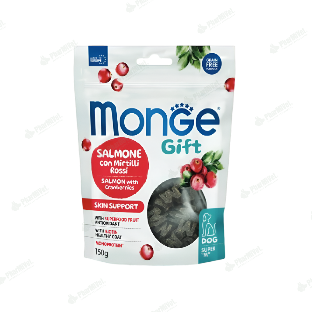 MONGE GIFT SUPER &quot;M&quot; SKIN SUPPORT DOG (SALMON+ARANDANOS) 150 G