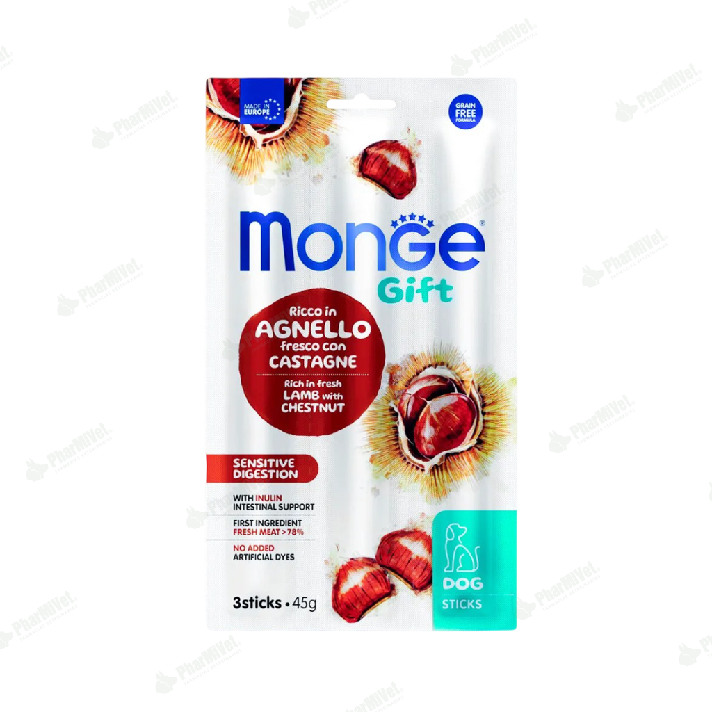 MONGE GIFT STICKS SENSITIVE DIGESTION DOG (CORDERO+CASTAÑA) 45 G