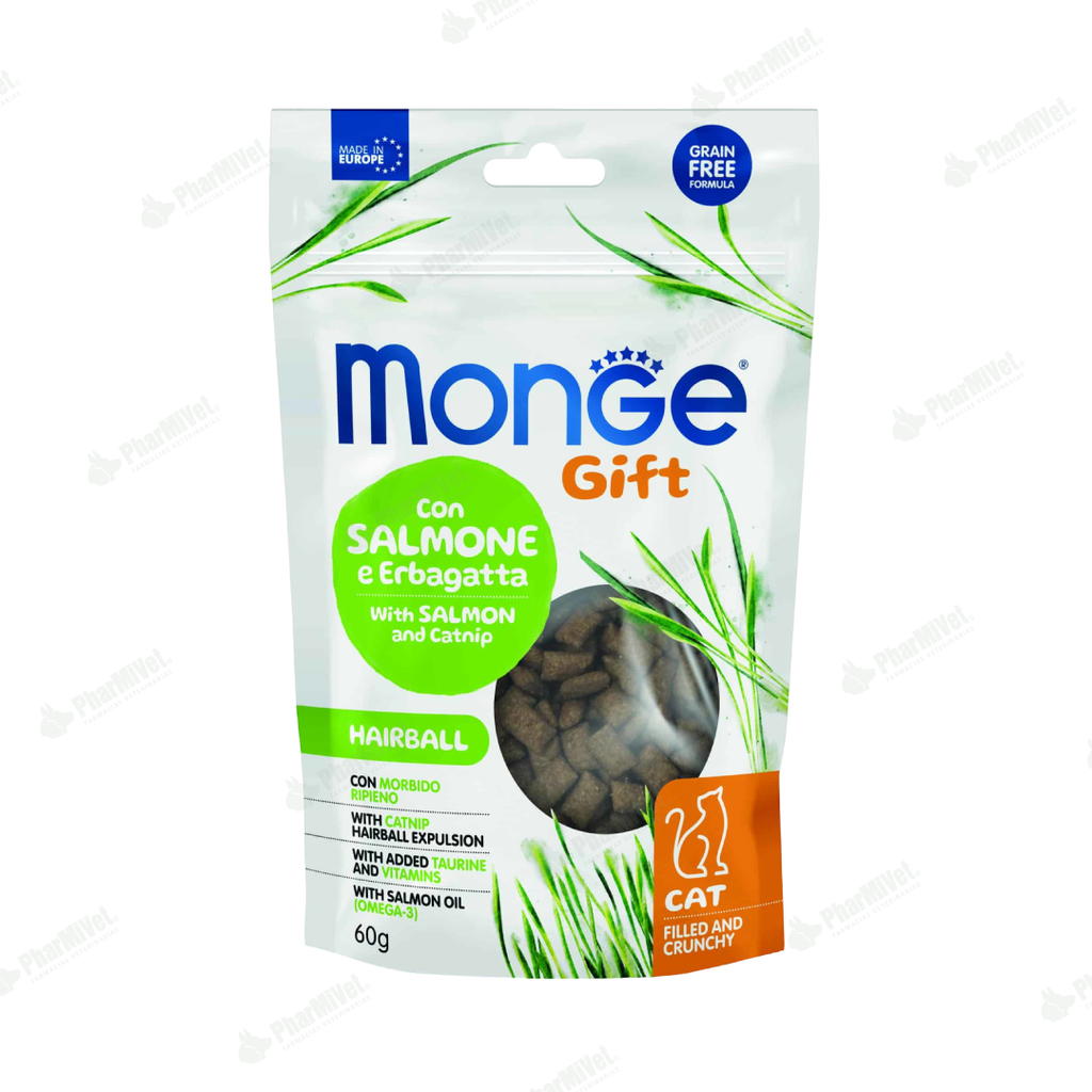 MONGE GIFT FILLED AND CRUNCHY HAIRBALL CAT (SALMON+CATNIP) 60 G