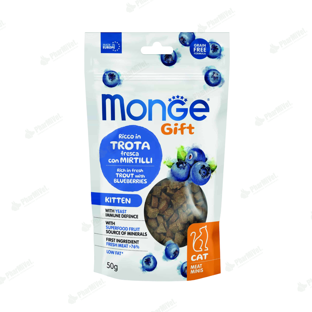 MONGE GIFT MEAT MINIS KITTEN CAT (TRUCHA+ARANDANOS) 50 G