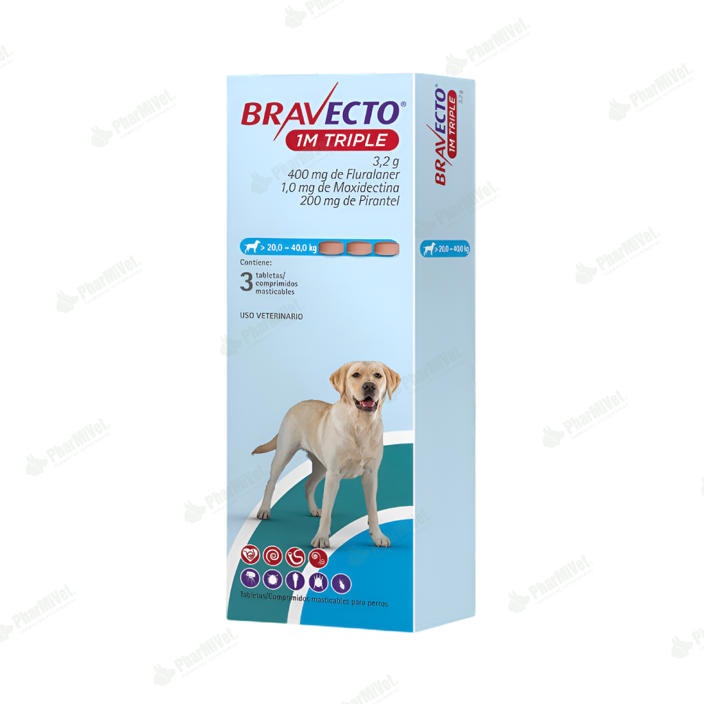BRAVECTO 1M TRIPLE 400 MG (20 -40 KG ) X 3 TAB