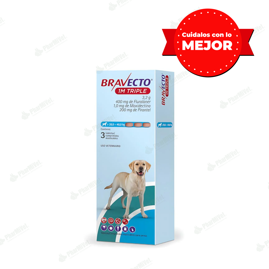 BRAVECTO 1M TRIPLE 400 MG (20 -40 KG ) X 3 TAB