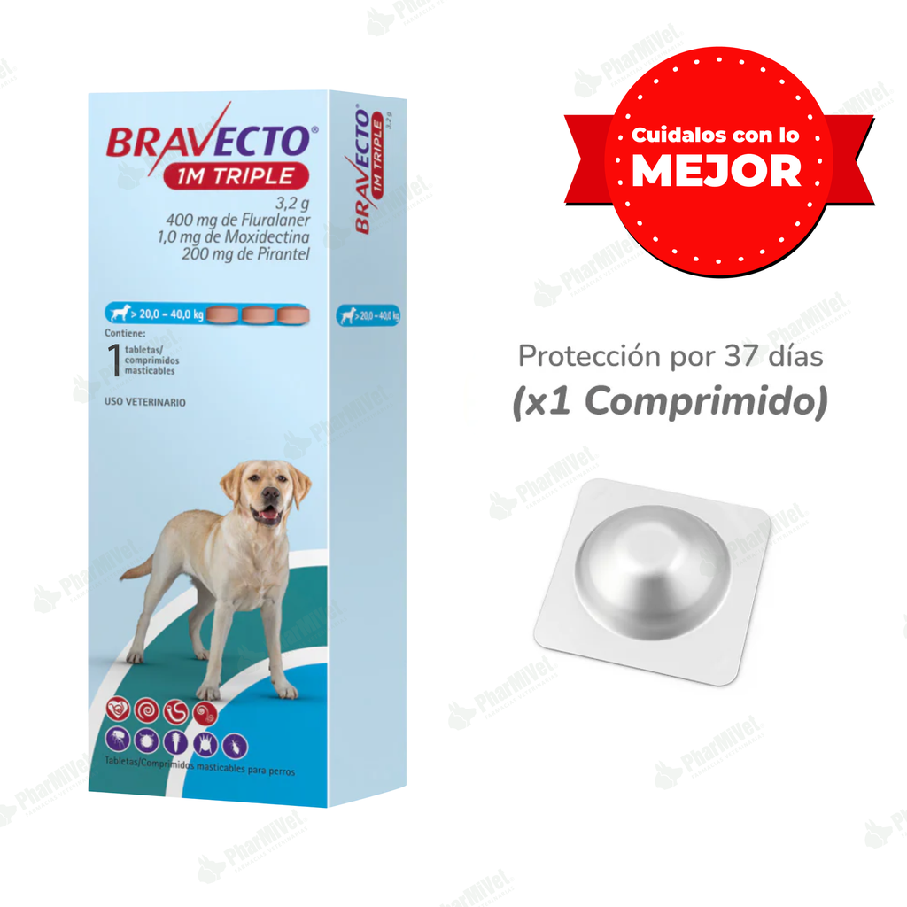 BRAVECTO 1M TRIPLE 400 MG (20 -40 KG ) X  TAB