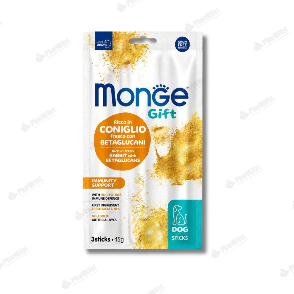 MONGE GIFT STICKS IMMUNITY SUPPORT DOG (CONEJO+BETAGLUCANOS) 45 G