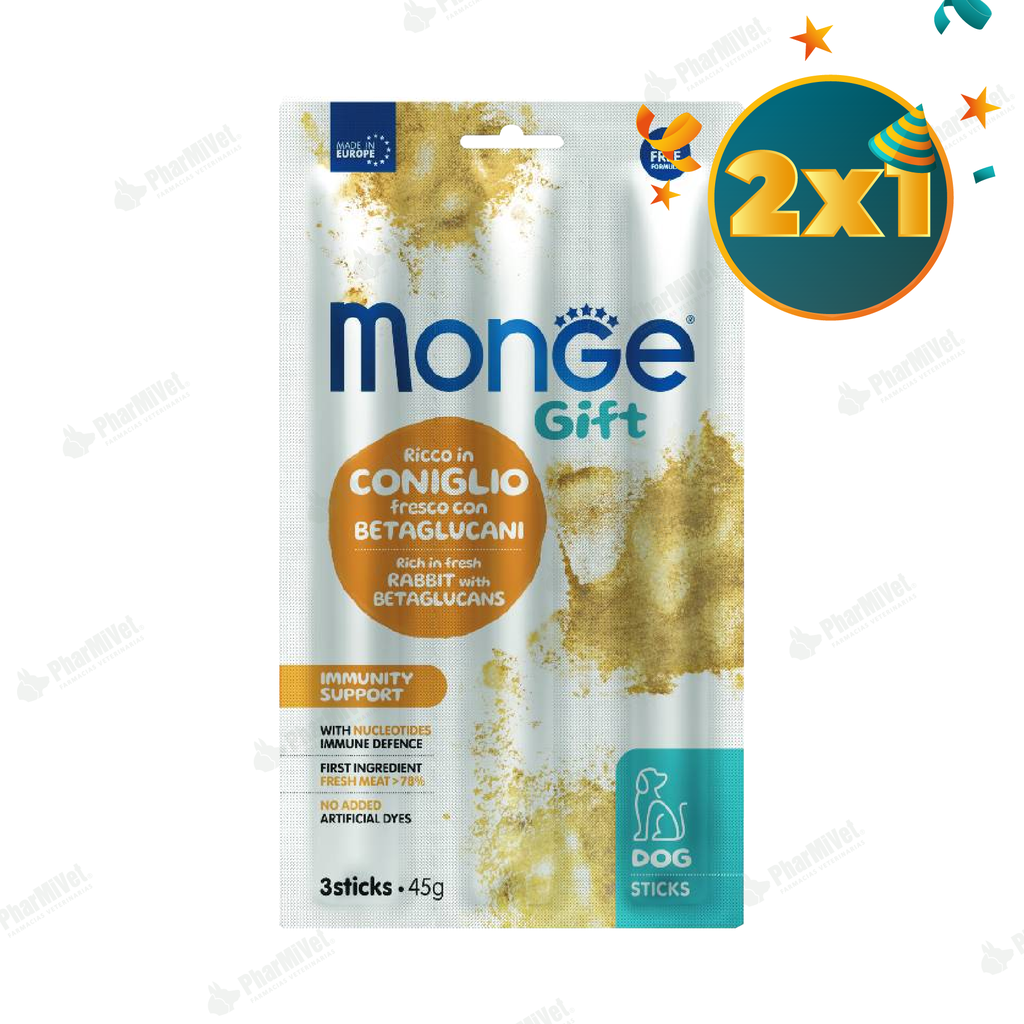 MONGE GIFT STICKS IMMUNITY SUPPORT DOG (CONEJO+BETAGLUCANOS) 45 G