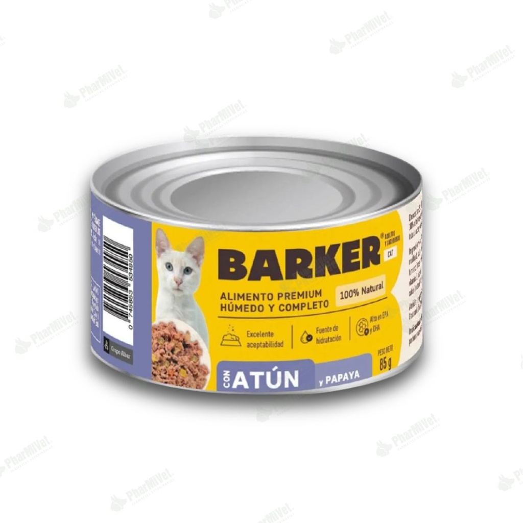BARKER CON ATUN Y PAPAYA LATA X 85 gr