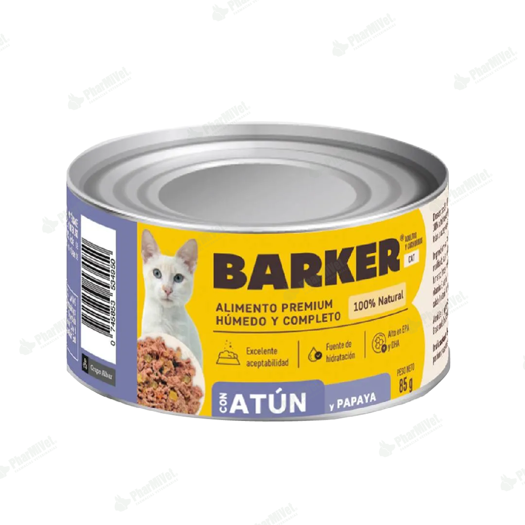 BARKER CON ATUN Y PAPAYA LATA X 85 gr