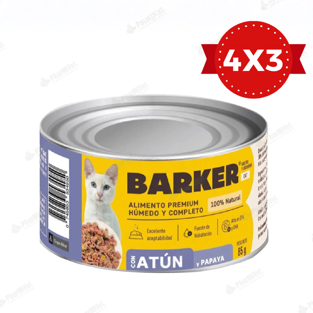 BARKER CON ATUN Y PAPAYA LATA X 85 gr