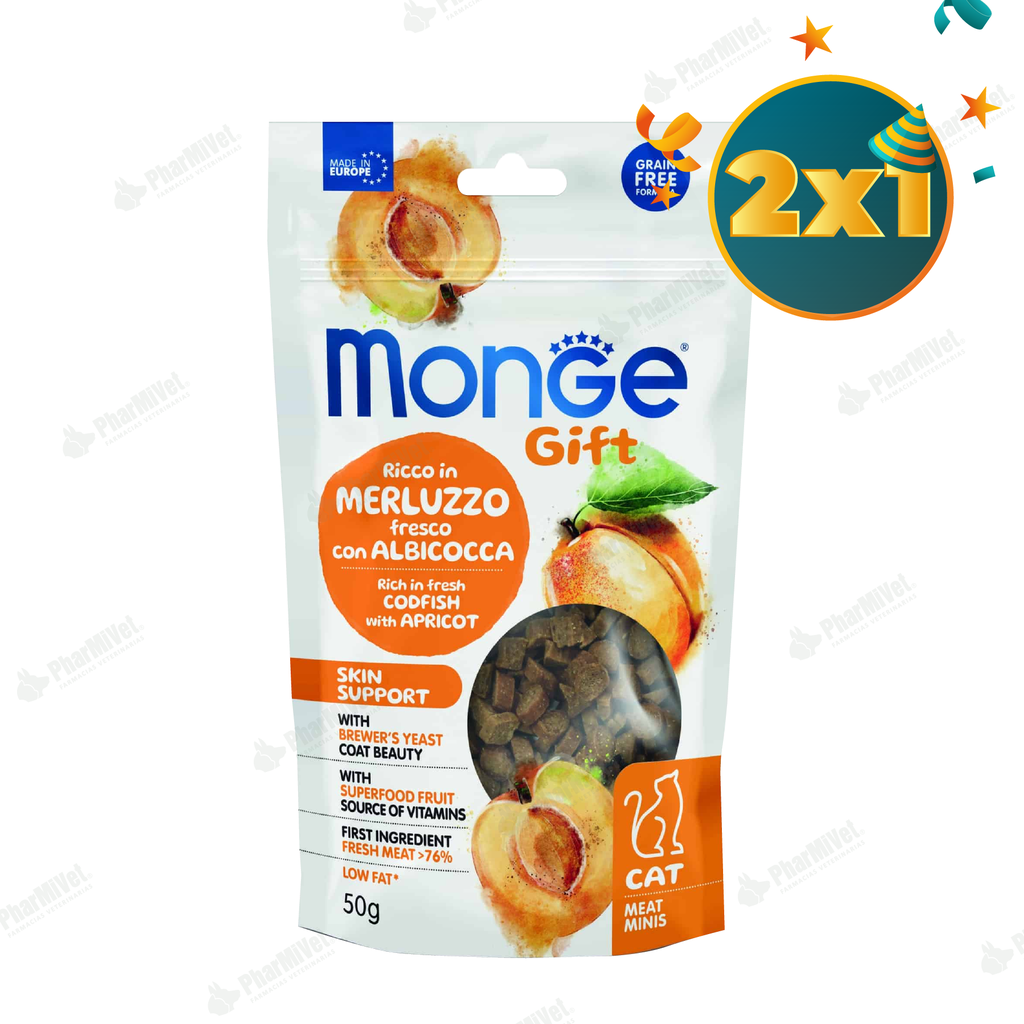MONGE GIFT MEAT MINIS SKIN SUPPORT CAT (BACALAO + ALBARICOQUE) X 50 gr