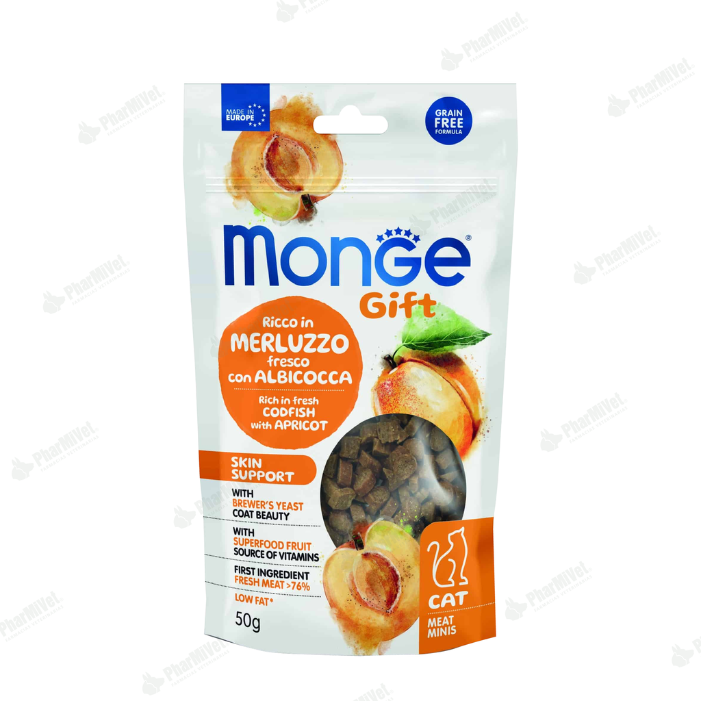 MONGE GIFT MEAT MINIS SKIN SUPPORT CAT (BACALAO + ALBARICOQUE) X 50 gr