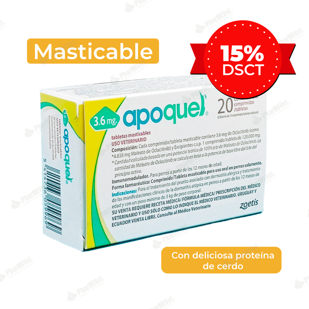 PROMO:APOQUEL MASTICABLE 3.6 MG X 20 TAB