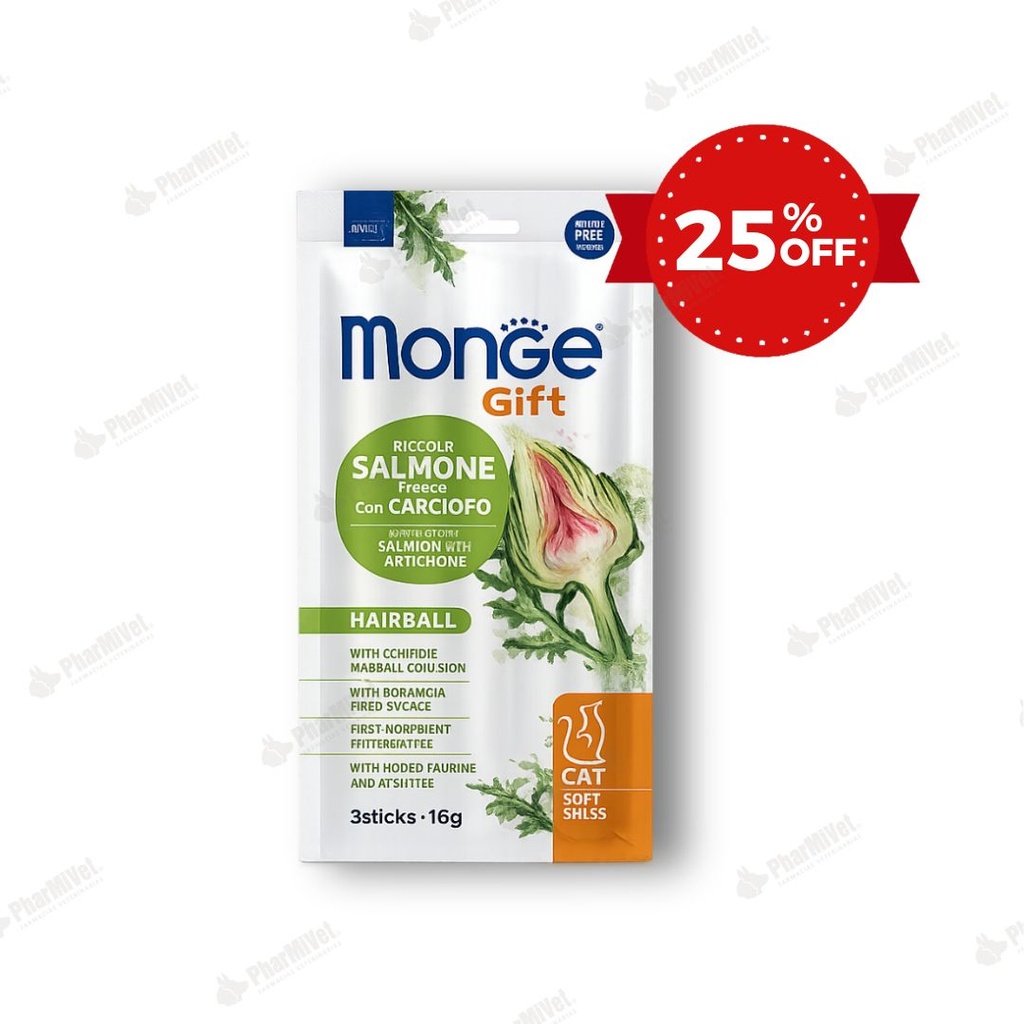 MONGE GIFT SOFT STICKS HAIRBALL CAT (SALMON+ALCACHOFA) 15 G