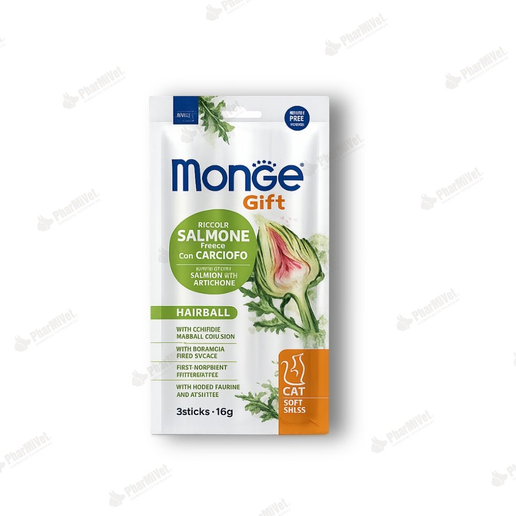MONGE GIFT SOFT STICKS HAIRBALL CAT (SALMON+ALCACHOFA) 15 GR