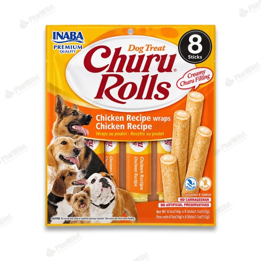 CHURU ROLLS FOR DOG CHICKEN RECIPE WRAPS CHICKEN RECIPE X 8 UND (731)