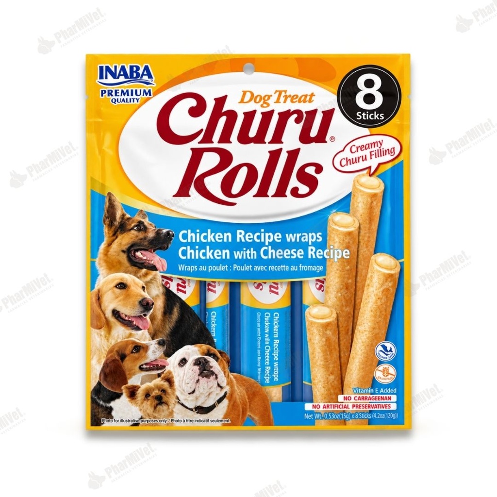 CHURU ROLLS FOR DOG CHICKEN RECIPE WRAPS CHICKEN WITH CHEESE RECIPE X 8 UND (733)
