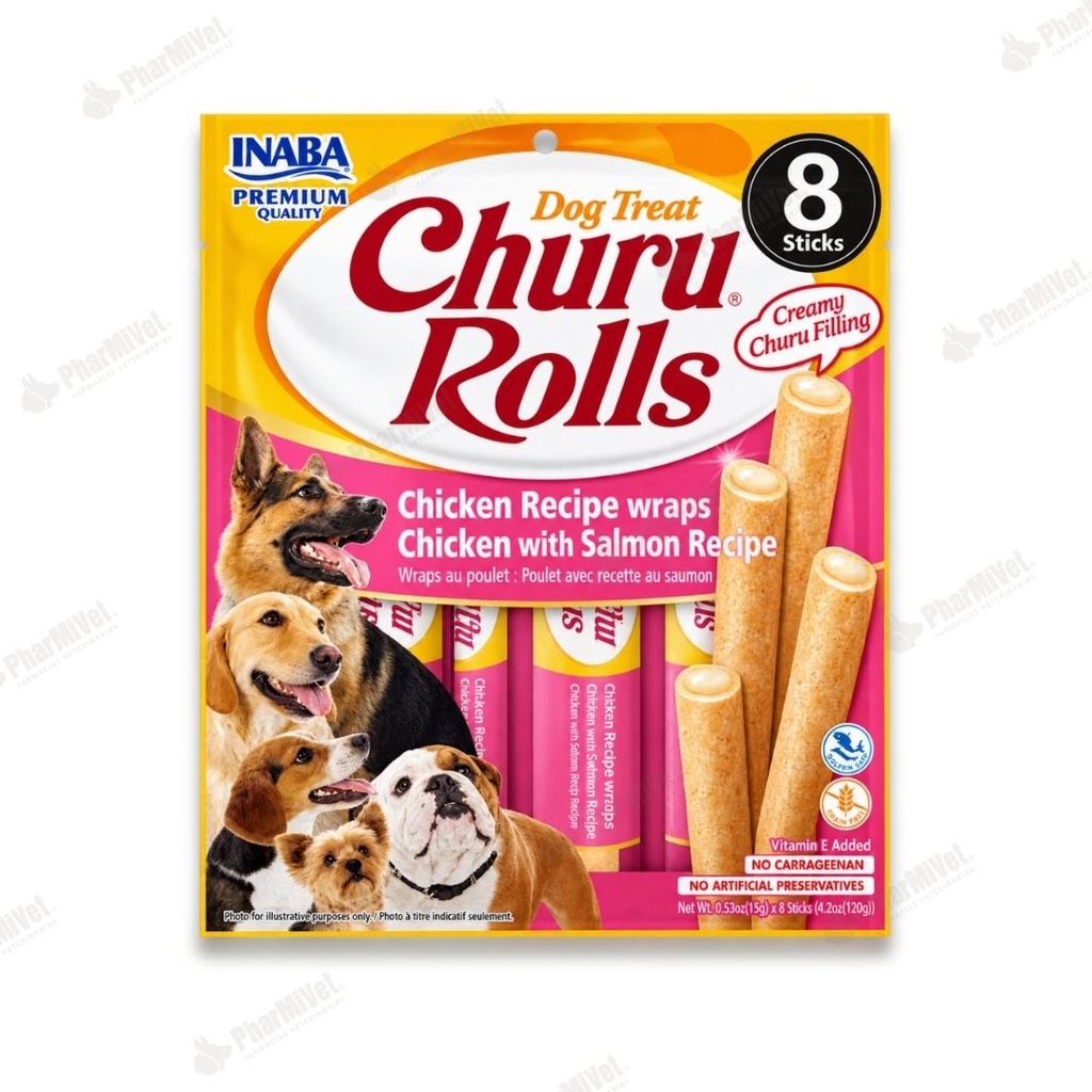 CHURU ROLLS FOR DOG CHICKEN RECIPE WRAPS CHICKEN WITH SALMON RECIPE X 8 UND (732)