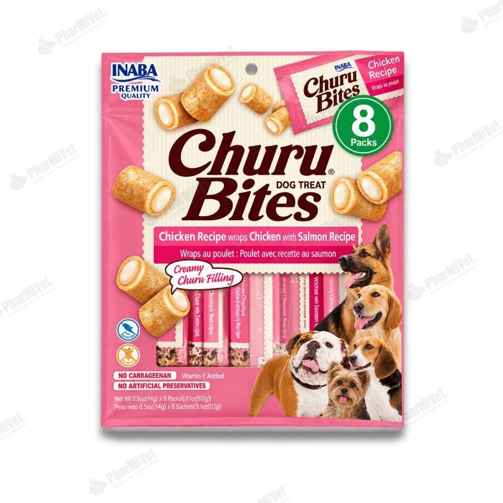 CHURU BITES FOR DOG CHICKEN RECIPE WRAPS CHICKEN WITH SALMON RECIPE X 8 UND (723)