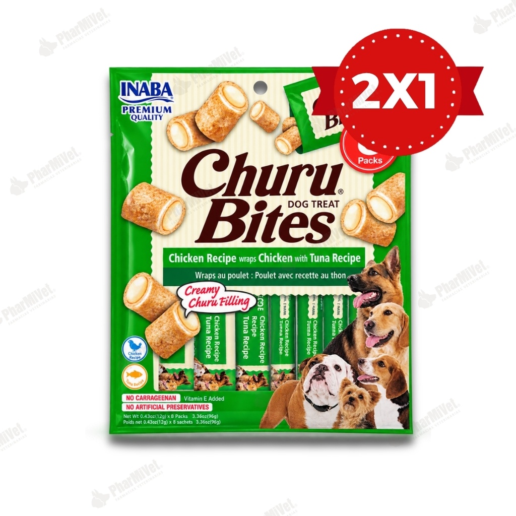 CHURU BITES FOR DOG CHICKEN RECIPE WRAPS CHICKEN WITCH TUNA RECIPE X 8 UND (722)