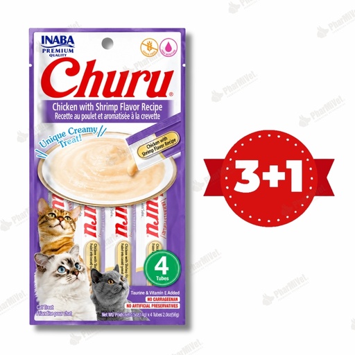 [81040404020] CHURU CAT CHIKEN WITH SHRIMP FLAVOR RECIPE  X 4 TUBOS (608)