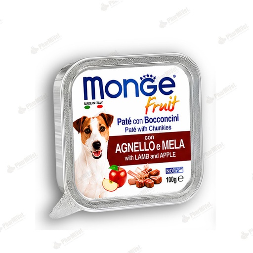 [81040205011] MONGE CANINE FRUIT CORDERO Y MANZANA X 100 GR