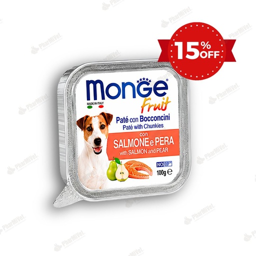 [81040205015] MONGE CANINE FRUIT SALMON Y PERA X 100 GR