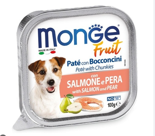 [8240305062] MONGE CANINE FRUIT SALMON Y PERA X 100 GR
