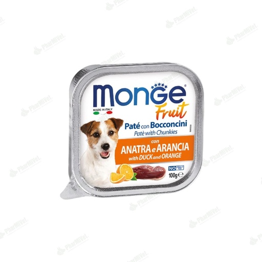 [81040205013] MONGE CANINE FRUIT PATO Y NARANJA ALUTRAY 100 G