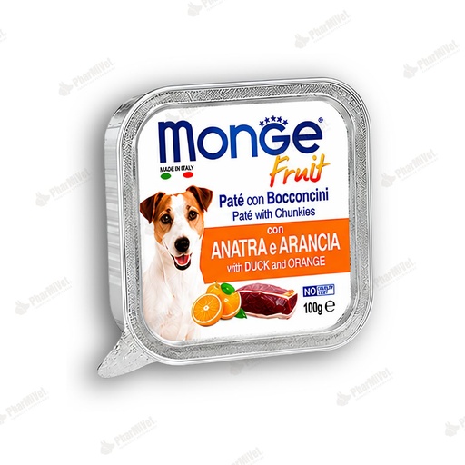 [81040205013] MONGE CANINE FRUIT PATO Y NARANJA ALUTRAY 100 G